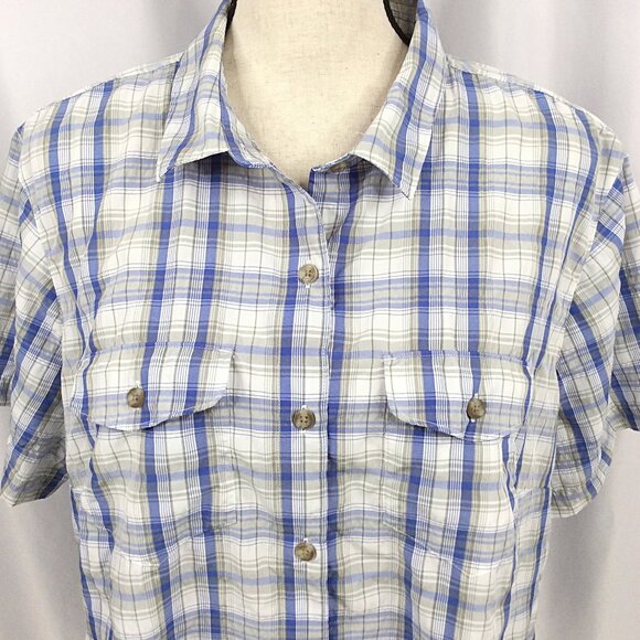 Eddie Bauer Travex Top Womens Size 2XL Plaid Vented Outdoor Short Sleeve Button - Picture 5 of 8